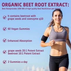 Beet Root Gummies CoQ10 Grape Seed Nitric Oxide Energy Remolacha Coenzima Q10