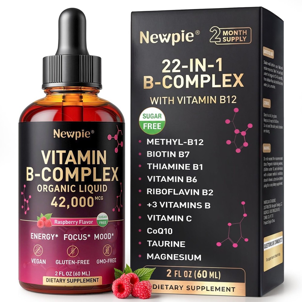 Newpie Vitamin B Complex Liquid Drops – B12 Methylcobalamin – Vegan, Organic