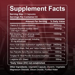 Red Korean Panax Ginsen 1,500mg 120 Veggie Caps Non-GMO, Gluten Free