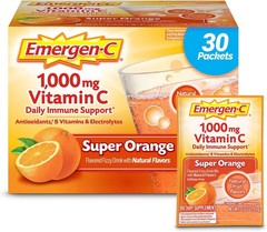 Emergen-C 1000mg Vitamin C Powder Super Orange 30 Count Immune Support Zinc