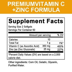 Vitamin C & Zinc 120 Capsules or Immune Support Vitamin Supplement for Adult
