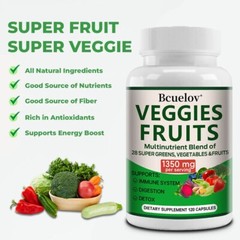 Vegetable and Fruit -120 Capsules – 1350 Mg- support Immune, Digestive, Detox