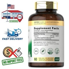 Vitamina E 1000 UI 671mg más Tocoferoles Mixtos, 120 Cápsulas Blandas