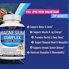 Quality 5Pack 1000mg Nutrition Mag Complex Toplux Supports 8 Elemental Magnesium