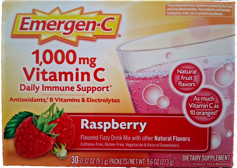 Emergen-C Vitamin C 1000 mg Raspberry 30 Ct Drink Mix EXP:10/26