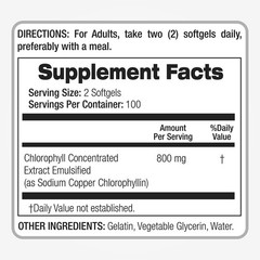 Lab – Chlorophyll – pure – 800 mg per serving- 200 Softgels – chlorophyll capsul