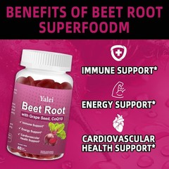 Beet Root Gummies CoQ10 Grape Seed Nitric Oxide Energy Remolacha Coenzima Q10