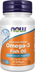 NOW Foods Omega 3 Fish Oil 1000mg Cardiovascular Support 30 Softgels 180EPA/120D