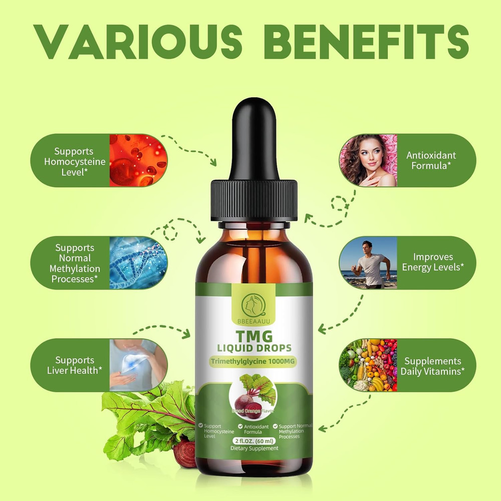 (2 Pack) TMG (Trimethylglycine) Supplement Liquid Drops, 1000Mg High Absorpti…
