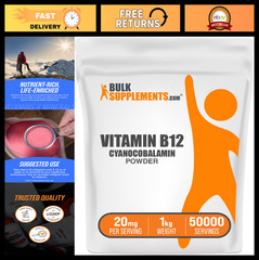Vitamin B12 Powder 20mg – Cyanocobalamin Supplement, Gluten Free, 1kg (2.2 lbs)