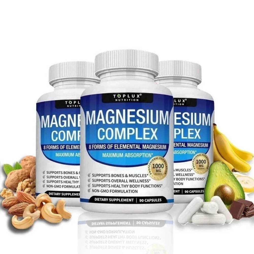 3Pack Toplux Nutrition Magnesium Complex 1000mg Supports 8 Elemental Magnesium*+