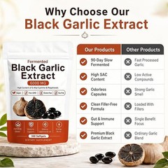 5X Fermented Black Garlic Extract, Natural Odorless Aged Garlic Supplements