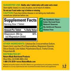 Nature Made Magnesium Oxide 250 mg, 100 Count (Pack of 1), No Color