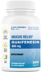Puregen Labs Mucus Relief Expectorant 12 Hour Guaifenesin 600mg 200 Tablets