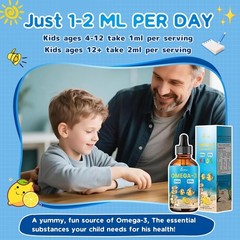 Kids Omega 3 Drops Vegan DHA EPA Liquid Vitamin Children Brain Vision Lemon 2oz
