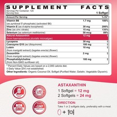 Liposomal Astaxanthin Supplements 12mg Lycopene, CoQ10, Lutein, Coconut Oil