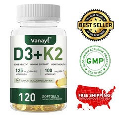 Vitamin D3 5000 IU + K2 100mcg 120 Capsules Extra Strength D3 K2 Supplements