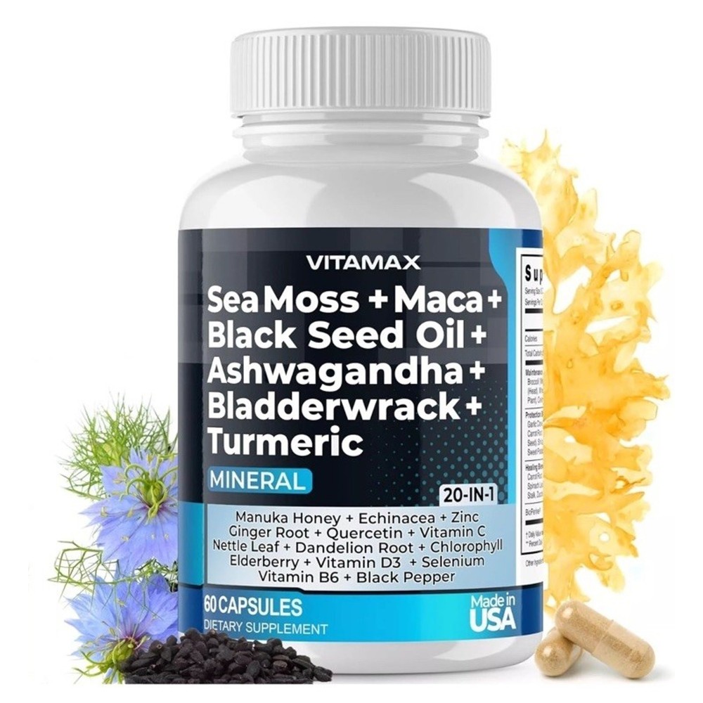 Sea Moss 3000Mg Maca 2000Mg Black Seed Oil 2000Mg Ashwagandha 1000Mg Exp 02/2027
