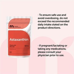 Astaxanthin Softgels 12mg with MCT Oil 120 Count Natural Microalgae Supplement