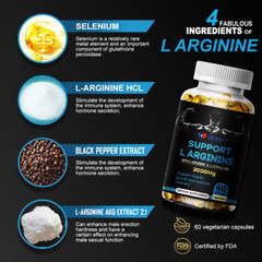 L-Arginine 3000 MG, Extra Strength Nitric Oxide & Circulation Boost, 60 Caps
