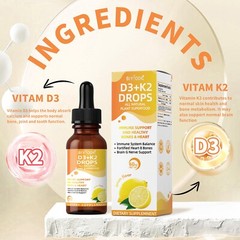 Vitamin D3 & K2 Liquid Drops, 60ml – 1000 IU Vitamin D3 & 200 mcg Vitamin K2