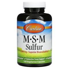 Carlson Labs MSM Sulfur 1 000 mg 180 Vegetarian Capsules Gluten-Free ,