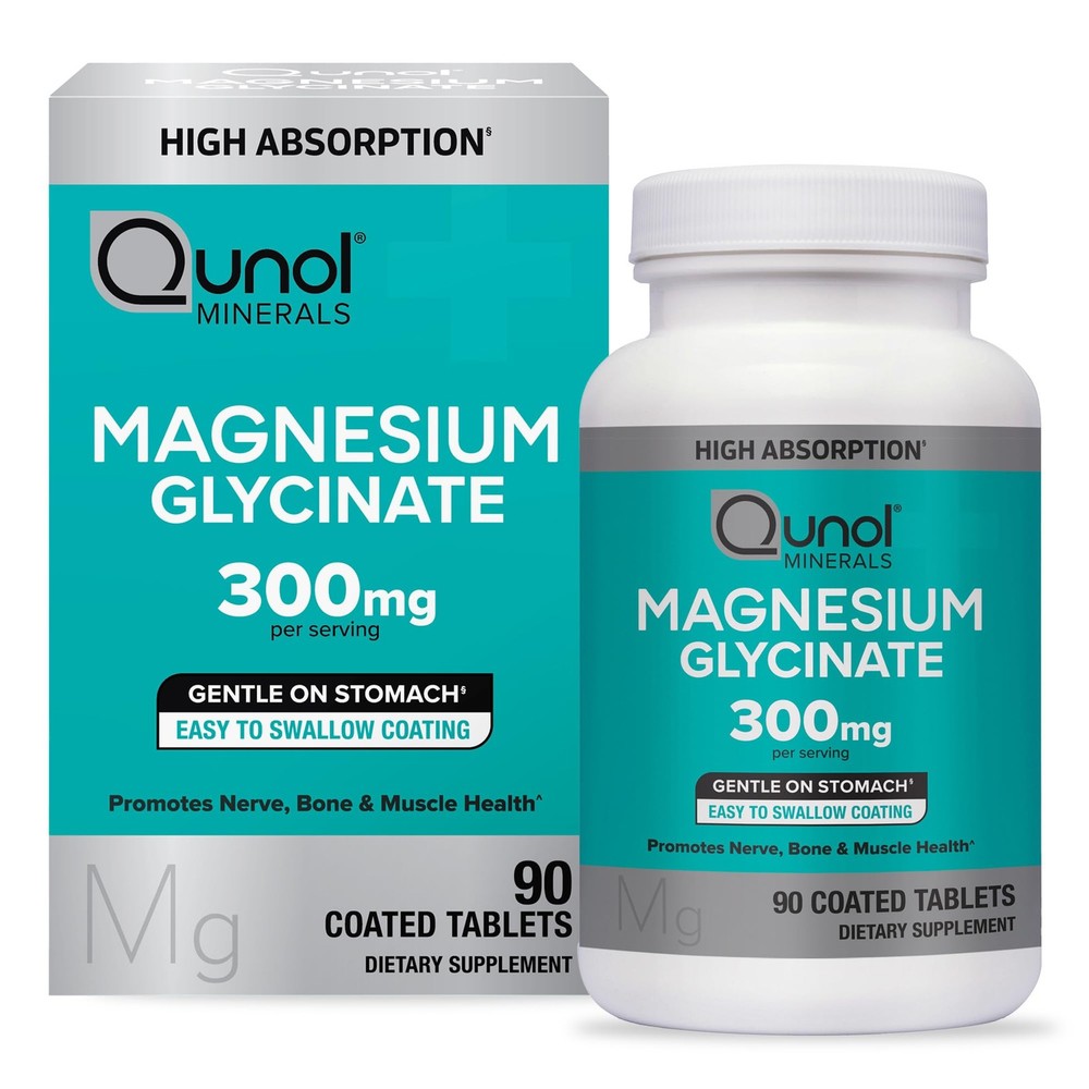 Qunol Magnesium Glycinate Tablets 300mg, 100% 90 Count (Pack of 1), No Color