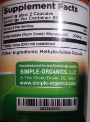3 Simple Organics Artemisinin 120 Capsules 200mg – Sweet Wormwood Extract 7/2026