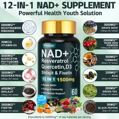 NAD supplement, 1500mg resveratrol containing supplement, 60 capsules Free ship