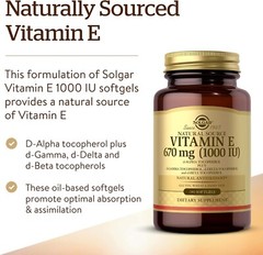 Vitamin E 670 mg 1000 IU, 100 Softgels – Natural Antioxidant, Skin & Immune S…
