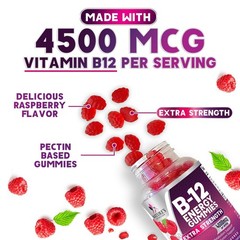Vitamin B12 Energy Gummies – Extra Strength 4500mcg Chewable for Energy, Metabol