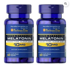 (2-PACK!) Puritan’s Pride Melatonin 10MG Sleep Aid 60 Capsules EACH!