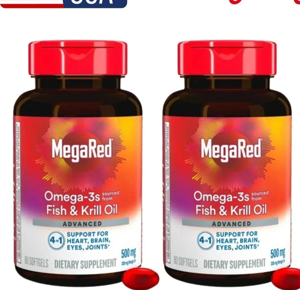 2 Pack MegaRed Advanced 4-in-1 Omega-3 500mg 80 Softgels Heart & Joint Support