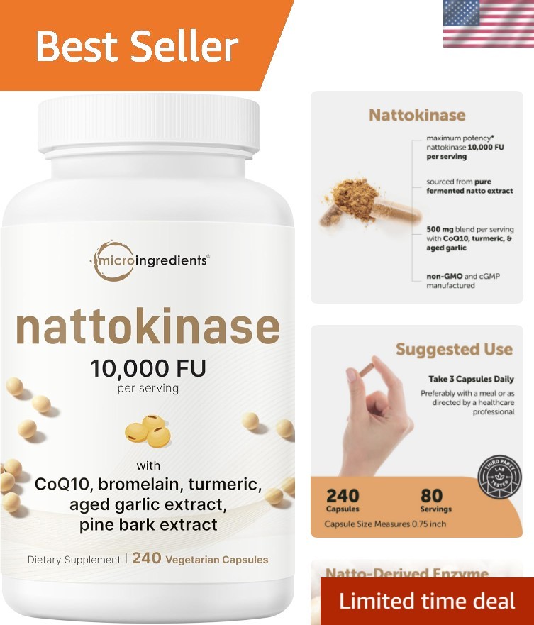 Nattokinase 10,000 FU per Serving (Natural Natto Extract), 240 Vegetarian Capsul