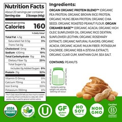 Orgain Organic Vegan Protein Powder, 2.03 Pound (Pack of 1), Peanut Butter
