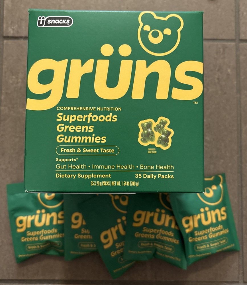 Gruns Adults Superfoods Greens Gummies Gummy Bear 35 + 5 Bonus Packs 09/2027 NEW