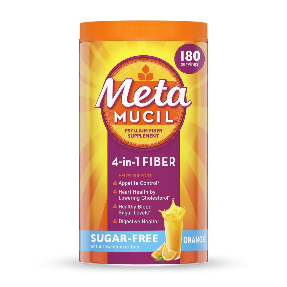 Metamucil 4-in-1 Psyllium Husk Fiber Supplement Sugar-Free Orange 180 tsp