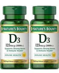 Nature’s Bounty(2×150) Softgels Vitam D3 125 mcg 5000 IU Immune Health Exp 03/27