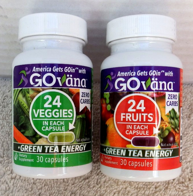 GOvana Fruits 24 Veggies & 24 Fruits 30 Capsules Green Tea Energy EXP 09-2026