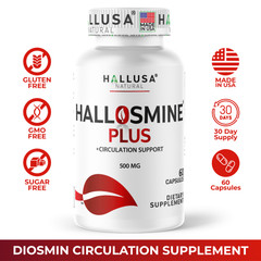 Hallosmine Plus Diosmin 500mg | Veins support supplements for veins health 60 Ct
