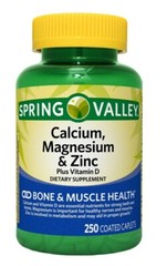 Spring Valley Calcium, Magnesium & Zinc Plus Vitamin D3 Coated Caplets, 250 Ct..