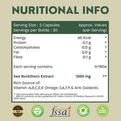 Nutrabud Sea Buckthorn Berry Powder Capsules 1000mg – 60 Caps Vitamin-A,C,E,K