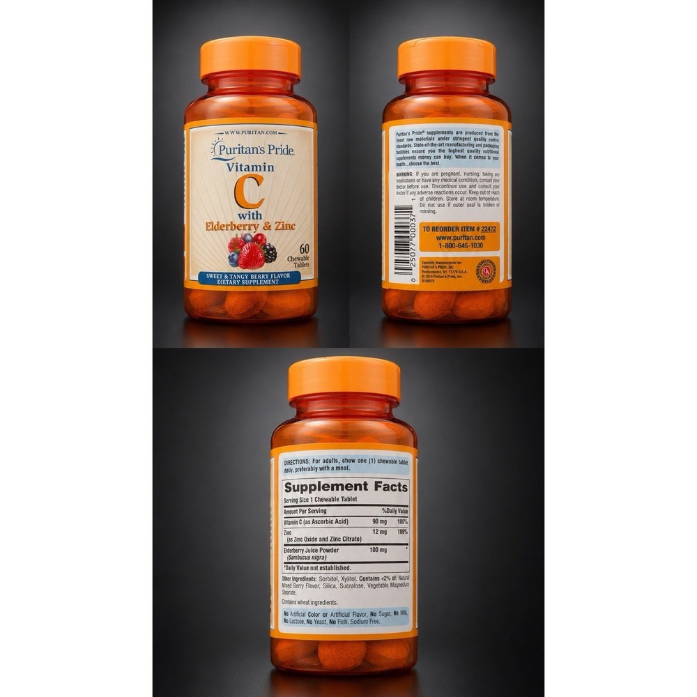 Puritan’s Pride Vitamin C with Elderberry & Zinc-60 Chewables Tablets Exp 08/27