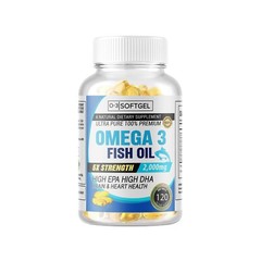 Omega 3 Fish Oil Softgels 3x Strength 2400mg EPA & DHA, Highest Potency 1 bottle