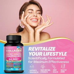 COLLAGEN PEPTIDES Types I,II, III, V, X 64,000mcg Pills Anti-Aging Skin Capsules