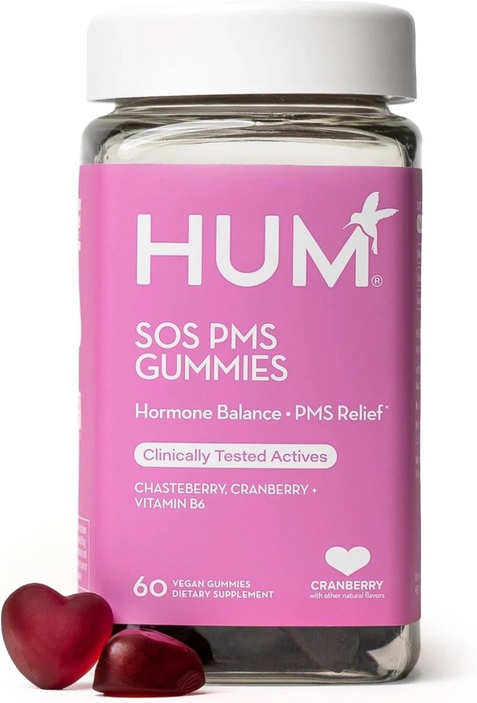 HUM SOS PMS (60 Gummies) Relief Hormonal Balance Cranberry Vitex BB 01/27