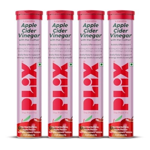 Plix L-Carnitine ACV Effervescent Tablets 15 Count Each | Pack of 4 | Herbal