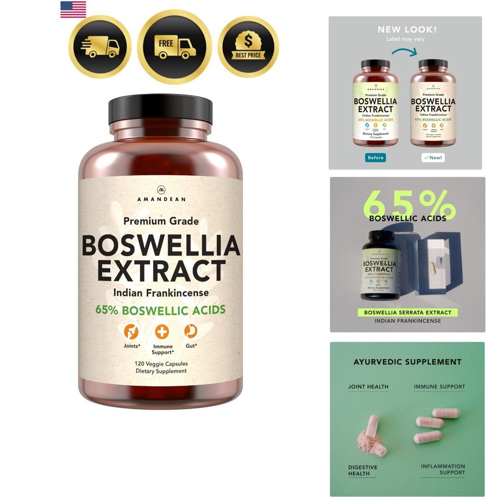 Boswellia Serrata Extract. 500mg 120 Veggie Capsules. 65% Boswellic Acids wit…