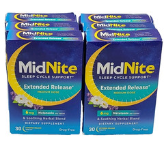 Lot of 6 MidNite Sleep Cycle 6mg Melatonin EXTENDED RELEASE 30 tablets