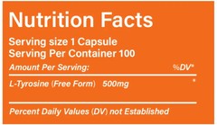 L-Tyrosine 500mg, 200 Capsules Amino Acid Dietary Supplement made in US
